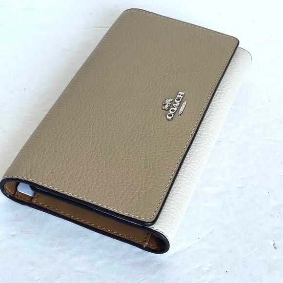 Coach Slim Trifold Wallet Womens Sandy Beige Leather CC816 Colorblock Snap - Picture 3 of 8